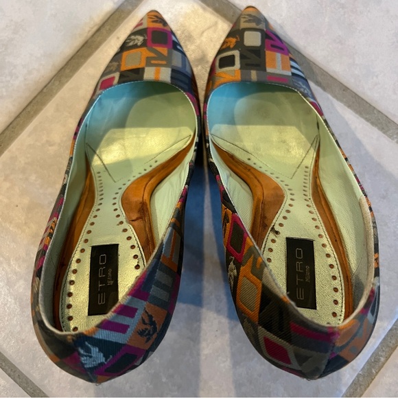 Etro 2008 40th Anniversary Circus Spell Out Pointed Toe Patchwork Heels - Picture 10 of 10